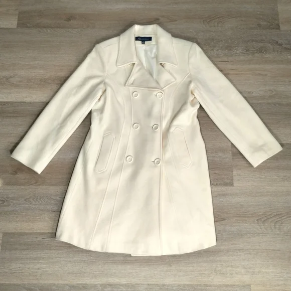 Vintage Anne Klein AK Cream Wool Coat Medium Double Breasted Quite Luxury Y2K - Picture 1 of 9